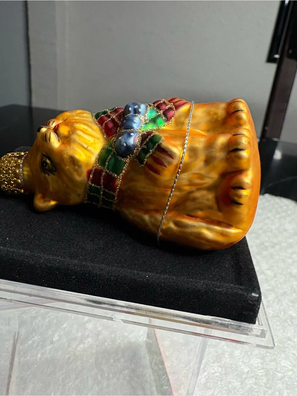 Holiday Lane Gold glass cat ornament